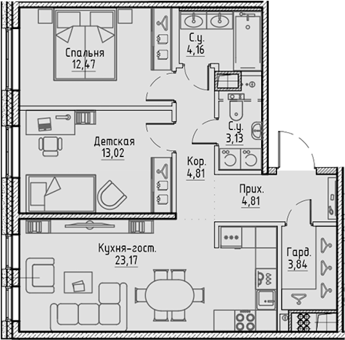 2-комнатная квартира 69.41 м², 9/10 эт., ЖК «LEGENDA Сампсониевский 32»